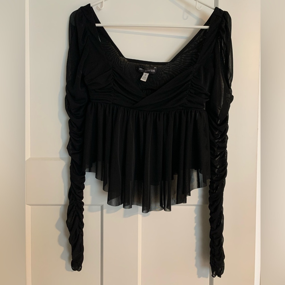 Urban Outfitters Ruched Sheer Long Sleeve size sm